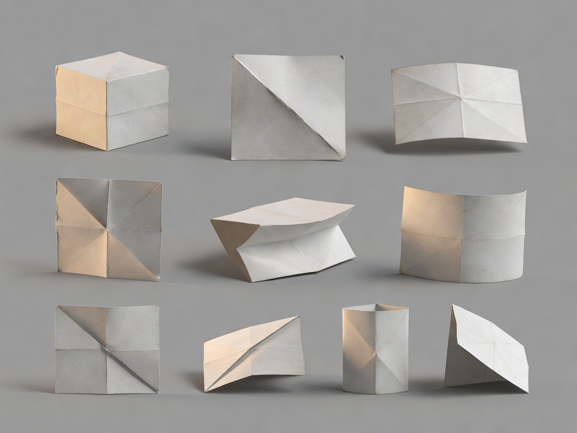 Illustrative 3D practice forms comparing subtle fold direction and surface volume under soft side light