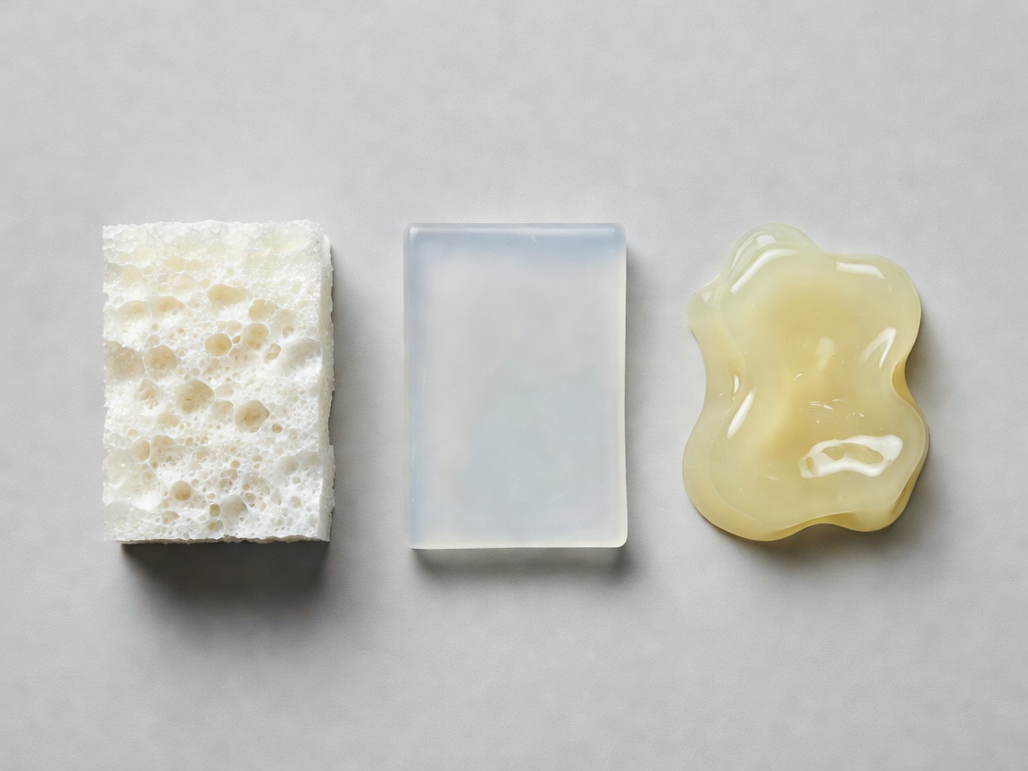Illustrative 3D comparison of foam, translucent silicone and gelatin-like prosthetic samples